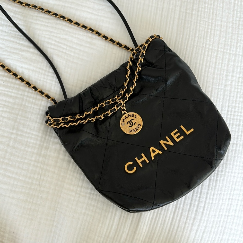 Chanel Mini Hobo 22 Black w Gold Hardware